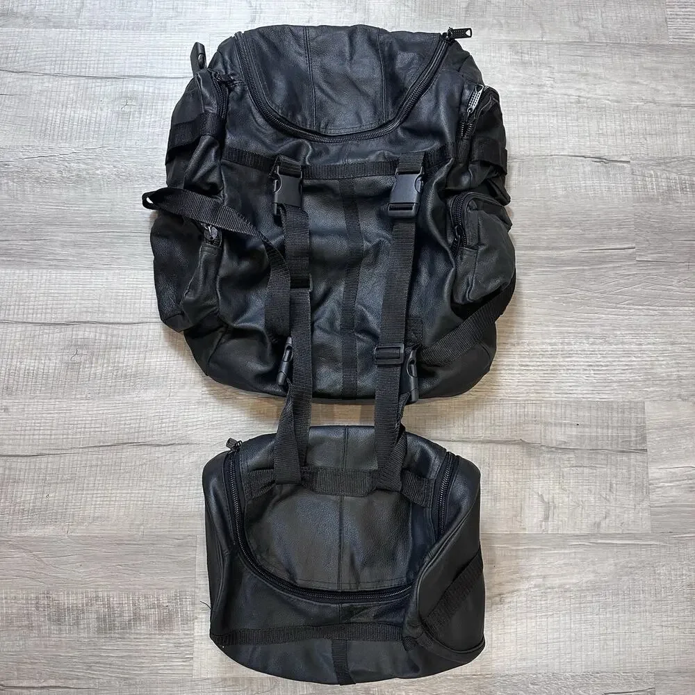 2 Piece Black Leather Expandable Motorcycle Sissy Bar Bag Waterproof Travel
